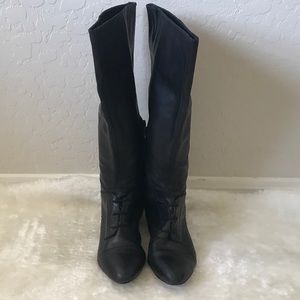 Black Leather Riding Boots with Laces in Front